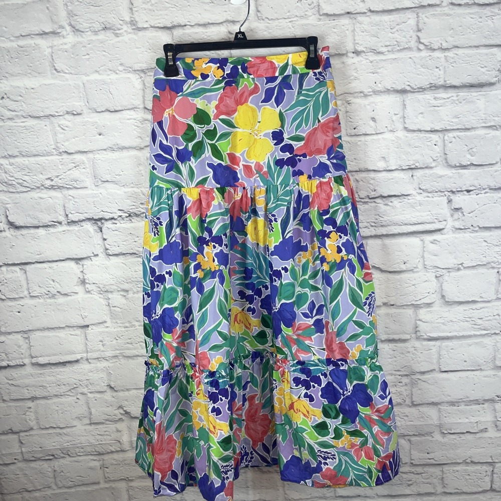 SOLD Boston Proper Women's Floral Feminine Ruffle Tiered PoplinMidi Skirt